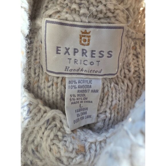 Express Tricot Handknit Cable Knit Sweater -Angora Rabbit Hair Blend High Neck L - Picture 5 of 7